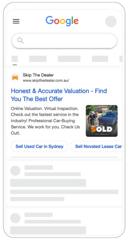 Skip The Dealer Google search result preview — front card