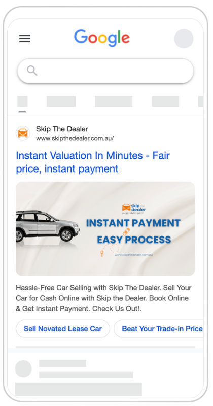 Skip The Dealer Google search result preview — back card